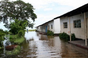 A flooded classroom block at Nakaywe Basic School in western province after the Barotse plains were submerged