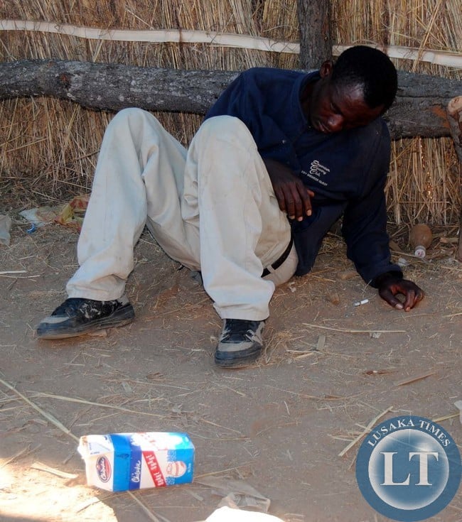 UNIDENTIFIED drunk man takes a nab during the Lwiindi Gonde traditional ceremony in Monze